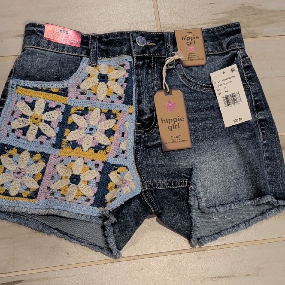 Hippie Girl Denim Shorts with Crochet Accents
